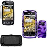 iNcido Brand LG Optimus S LS670 Combo Purple/Black Zebra Protective Case Faceplate Cover + Black Horizontal Leather Pouch + LCD Screen Protector for LG Optimus S LS670