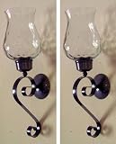 Traditional Hammered Glass and Metal Wall Votive Sconce Candle Holder Set of 2