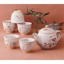 美濃焼　湯呑、ポットの茶器セット　粉引華風　ポットの茶器揃