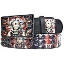Blue Banana Tattoo Skulls Print Studded Belt with Buckle (Black)