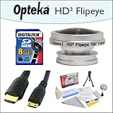 Opteka .2x Fisheye Lens With 8GB SDHC Memory Card, 5 Foot Gold Plated Mini  ....