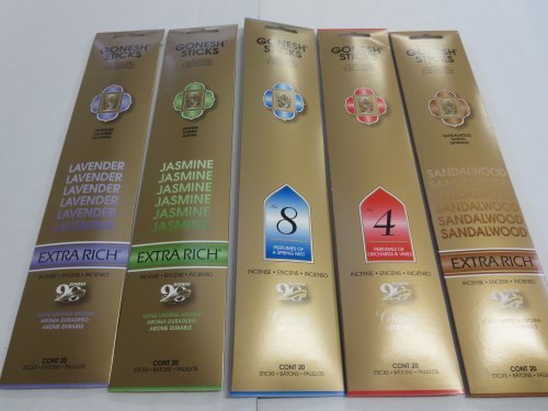 Gonesh Incense Sticks Variety Value Pack (100 Sticks) Lavender/Sandalwood/Jasmine/Spring Mist/ Orchard & Vines