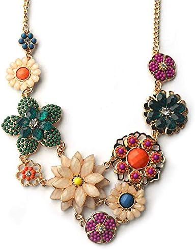 Valshi© Women's Statement Bohemian Necklace Multi Colored Broach Beaded