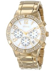 GUESS Womens U0141L2 Sporty Gold-Tone Crystal Chronograph Watch