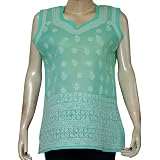 Womens Cotton Sleeveless Top Blouse Chikan Embroidery Size M (ctop467)