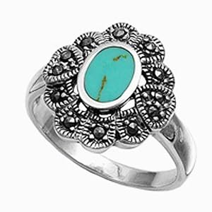 Sterling Silver Marcasite Ring - Turquoise