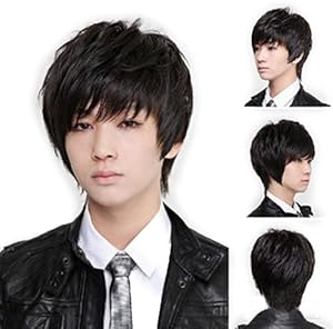 Short Layered Mens Black/Brown wig/wigs JF010469 (Black)
