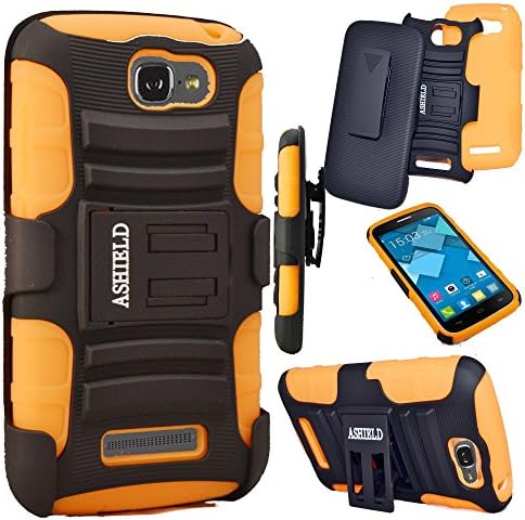 ASHIELD Ultra Shock&amp;Drop-Proof Army-Grade Protective Hard Rugged Hybrid Slim Defender Case and Holster for For Alcatel OneTouch Icon Pop/ Alcatel One Touch Fierce 2 7040T /T Mobile /MetroPCS, POP ICON A564C /Straight Talk /TracFone (Black)- Extremly Dual layer Case with 360 Degrees Swivel Ring Kickstand and Rugged Holster (Orange+Black)