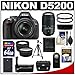 Nikon D5200 Digital SLR Camera & 18-55mm G VR DX AF-S Zoom Lens (Black) with 55-300mm VR Lens + 64GB Card + Case + Grip & Battery + Tripod + Tele/Wide Lenses + Filters Kit