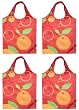Reusable Shopping Tote, Foldable Orange, 4 Bag Set (Red)