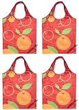Reusable Shopping Tote, Foldable Orange, 4 Bag Set (Red) Reusable Shopping Tote, Foldable Orange, 4 Bag Set (Red)