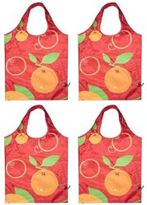 Reusable Shopping Tote, Foldable Orange, 4 Bag Set (Red)
