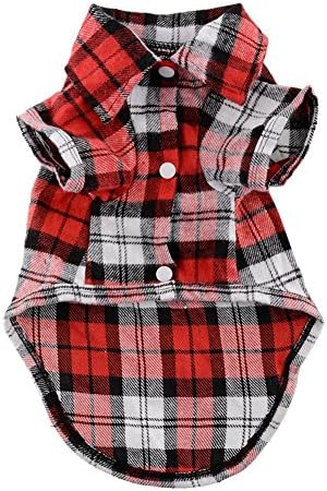 Rainbowee Cute Pet Dog Puppy Shirt Plaid T Shirt Lapel Top Costume Blue Red Color (Red, Small)