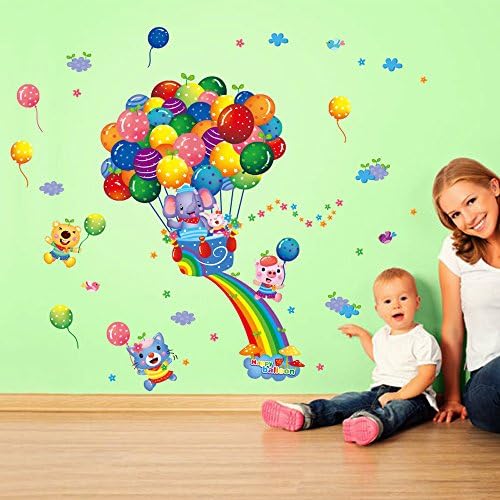 ROTMAKERS Cute Elephant and Colorful Balloon Sticker Wall Vinly Decal Decor Sticker Removable Wall Decal for Babyroom (Colorful Rainbow Bridge)