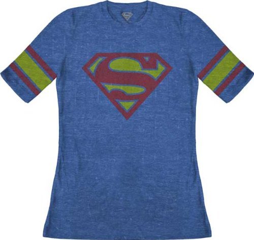  Supergirl Distressed Logo Hockey Blue Womens Junior T-shirt