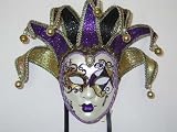 VENETIAN CARNIVAL JOLLY JESTER MASK - PURPLE AND GOLD GLITTER