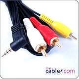 1.5 METRE 4 POLE 3.5MM PLUG TO 3 RCA/PHONO MALE CABLE, CAN BE USED WITH CAMCORDERS AND DIGITAL CAMERAS (Supports Audio + Video)