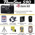 Canon Powershot S90 Digital Camera With Powershot Plus Package Includes 8GB Memory + Hard Shell Slim Case + Extra NB-6L Battery Pack + 1 Hour Home and Car Charger + Gripster Tripod + More