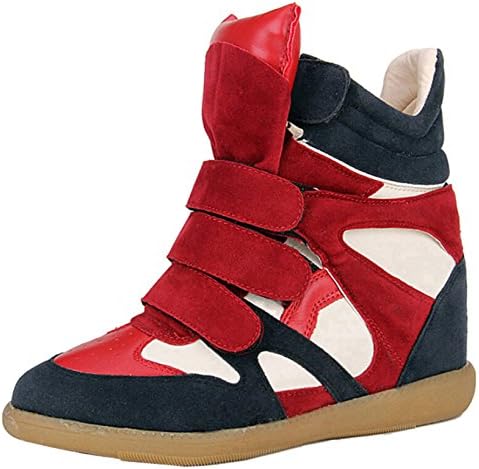 Amanda Gril Women's Red Platform Lace Up Suede Hidden Wedge Sneakers 10 M US