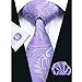 Hi-Tie Mens Purple Striped Solid Plaid Paisley Silk Tie Hanky Cufflinks set