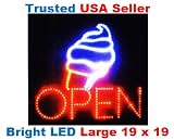 Large Open Ice Cream Cone Yogurt Signs Led Neon Business Motion Light Sign. Animated On/off, Power On/off, with Chain 19*19*1 Blt308