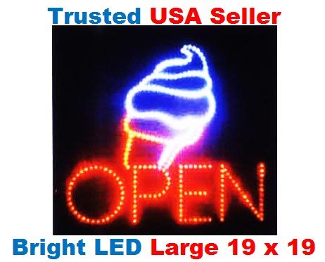 Large Open Ice Cream Cone Yogurt Signs Led Neon Business Motion Light Sign. Animated On/off, Power On/off, with Chain 19*19*1 Blt308