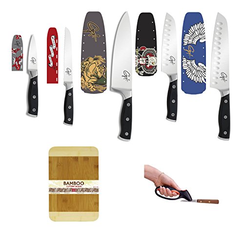 Guy Fieri Gourmet Five Piece Knife Set with Knife Sharpener and Cutting Board