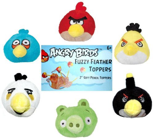 Angry Birds Plush Fuzzy Feather Toppers Flinger Set of 6 Officially Licensed By Rovio