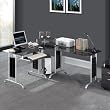 SixBros. Computerschreibtisch Glas/Schwarz - CT-3807/46 - Glas Schwarz - Gestell Metall Silbergrau