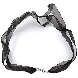 Organza Ribbon Necklace Black w Sterling Silver Clasp 17 Inch