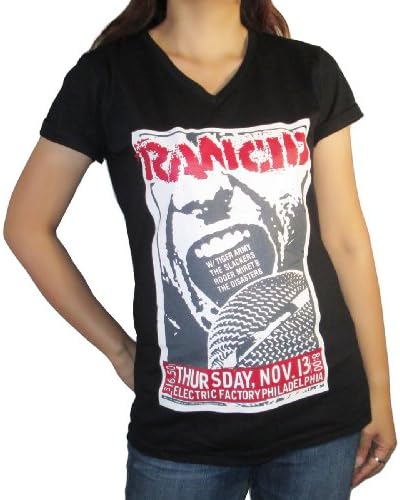 RANCID Shirt Punk Rock Band Vintage 80s T shirt Print Short Sleeve V-neck (Medium, Black)