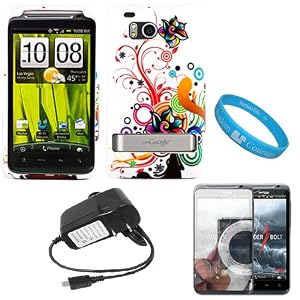 Autumn Flower Design Rubberized 2 Piece Protective Durable Hard Crystal Case Cover for Verizon Wireless NEW HTC Thunderbolt 4G HD ADR6400 + Mirror Screen Protector + Black Rapid Travel Wall Charger with IC Chip + SumacLife TM Wisdom Courage Wristband
