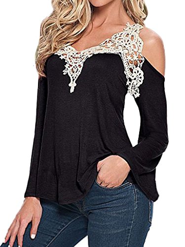 Womens Sexy Off Shoulder Lace Blouse Shirt Long Sleeve V-Neck Tank Top