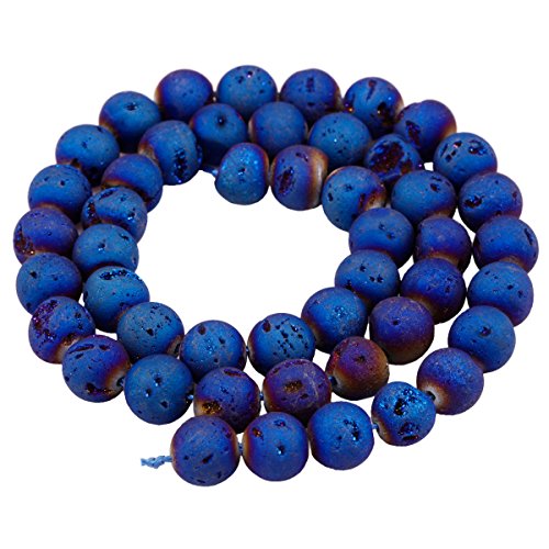 rockcloud Lava Rock Stone Loose Beads Round 13mm Strand Deep Blue Titanium Coated Healing Reiki Balancing Energy Drusy Quartz Crystal