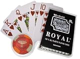 ROYAL 100% Plastik Jumbo 1 Kartendeck blau + Casino Chip rot als Card Guard