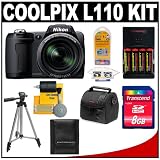 Nikon Coolpix L110 12.1 Megapixel Digital Camera with 15x Optical Zoom (Matte Black) + 8GB Card + (4) Batteries + Tripod + Case + Accessory Kit