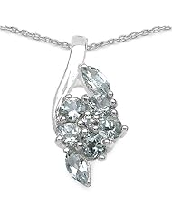 0.80 Carat Genuine Aquamarine Sterling Silver Pendant Necklace. 18"