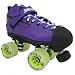 Sure Grip Rebel Derby Rookie Package Purple Leather Boots with Atom Poison Slim Wheels Bones Reds Bearings Toe Caps Gum Drop Derby Stops and Green Laces Mens Boys Ladies Womens Girls Kids Youth Senior Junior Speed Skates
