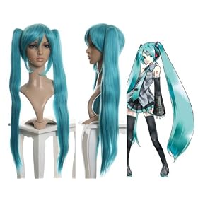 Cosplayland C956 - 85CM 2 Clip VOCALOID Miku Hatsune Green 2 Ponytails Cosplay Wig