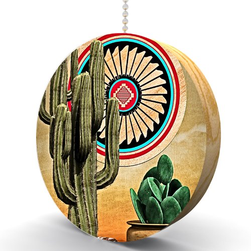 Southwest Cactus and Pots Hardwood Oak Fan / Light Pull
