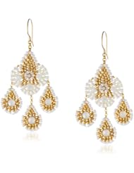 Miguel Ases Opalite and Gold Miyuki Bead Small Chandelier Drop Earrings