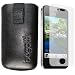 BUGATTI Leder Tasche iPhone 4 Hülle mit iPhone4 Displayschutzfolie iPhone4G / Ledertasche iPhone 4G G4 mit Gürtelschlaufe / Lasche mit Rückzugfunktion