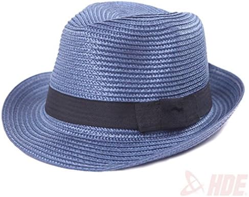 Patriots Clothes® Unisex Summer Beach Fedora Straw Panama Midnight Blue Hats Gangster Style