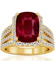 18K Yellow Gold Cushion Cut Ruby Ring With Sidestones (GIA Certificate)