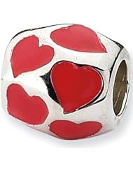 Reflection Beads Silver Enamel Red Hearts Love Bead