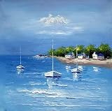 Modern Oil Painting on Canvas Stretched Framed on Wooden Frame - Mediterranean Scenes