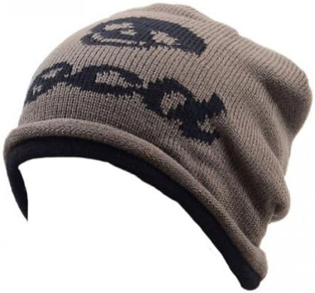 Elaineaccessories Thick Skull Letter Winter Warm Skull Beanie Cap Ski Hat (dark grey)