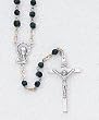 Rosary - 5mm Black Plastic Beads - 14" Silver Plated - IMPORTED FROM ITALY - Boxed Rosary - 5mm Black Plastic Beads - 14" Silver Plated - IMPORTED FROM ITALY - Boxed