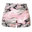 Pink and Black Camouflage cammo novelty print sport shorts for women and girls. Covered elastic waist & vents.