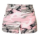 Pink and Black Camouflage cammo novelty print sport shorts for women and girls. Covered elastic waist & vents. 5 Adult sizes